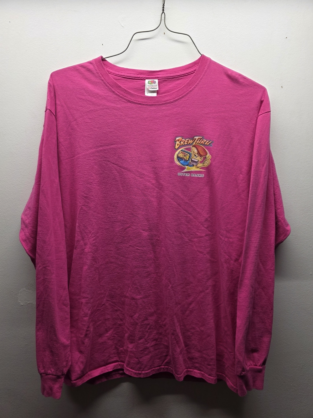 Fruit of the Loom Pink Long Sleeve Graphic Tee with Chest Logo